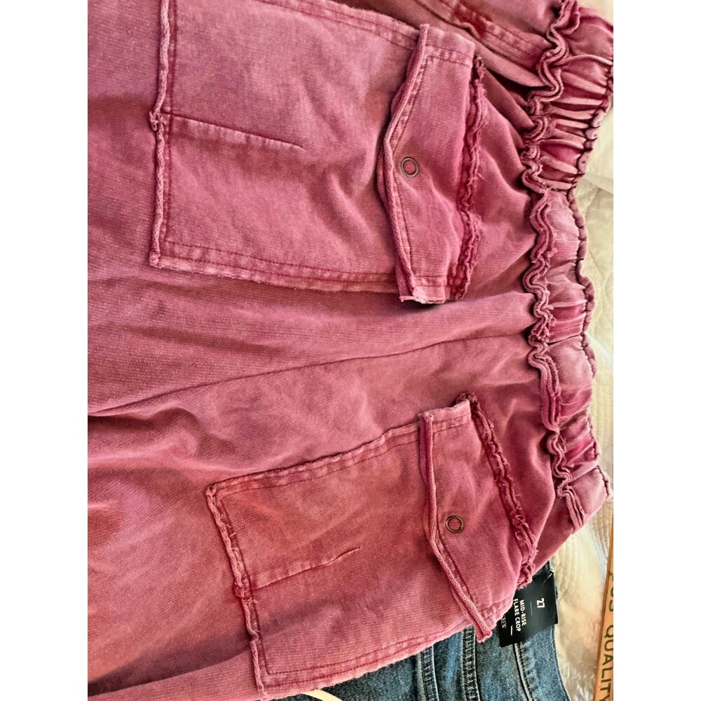 Easel Women Utility Feeling Good Washed Wide Leg Terry Faded Plum Cargo Pant S - Picture 7 of 7